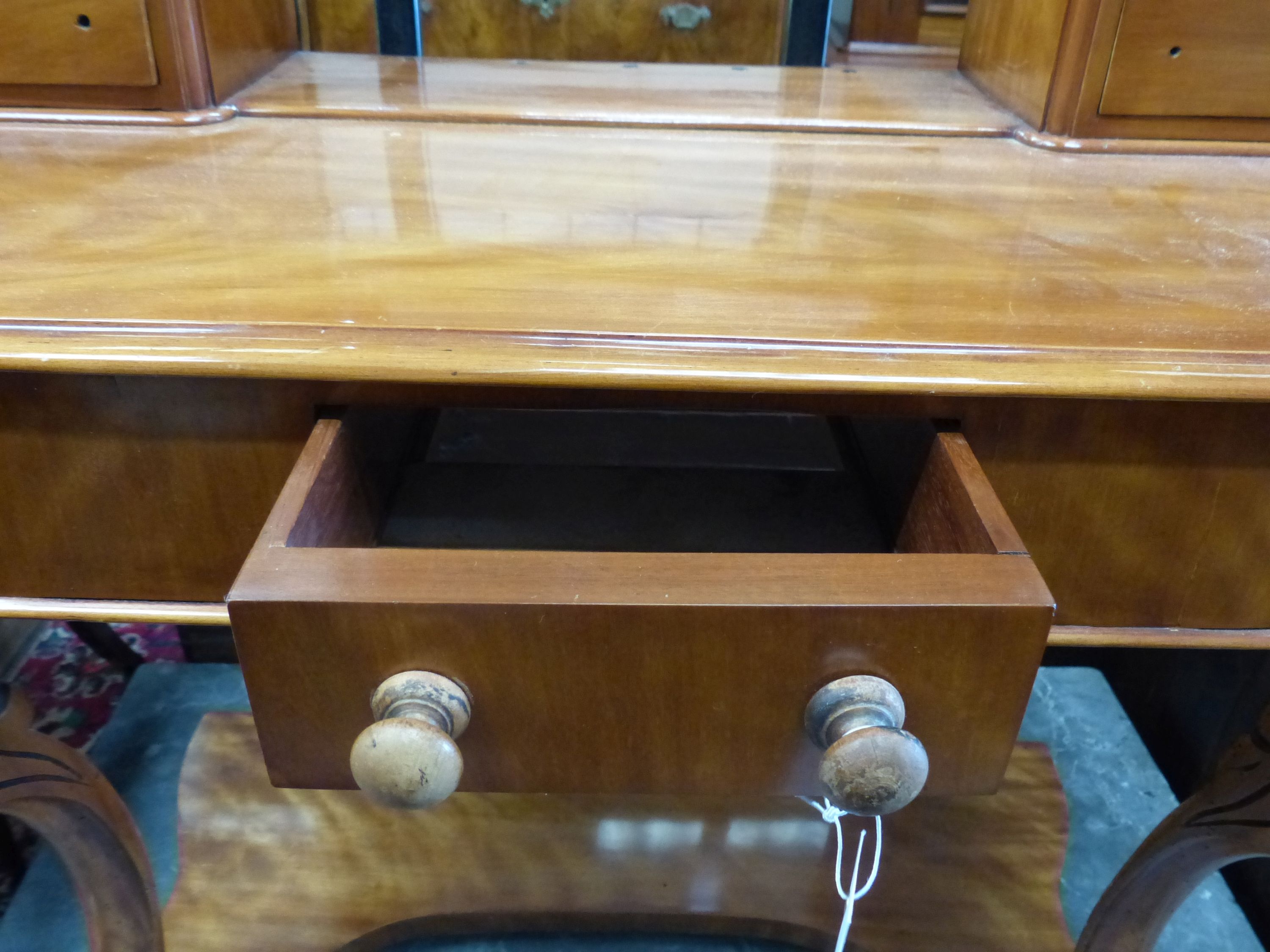 A Victorian satin walnut Duchess dressing table, width 89cm, depth 44cm, height 130cm